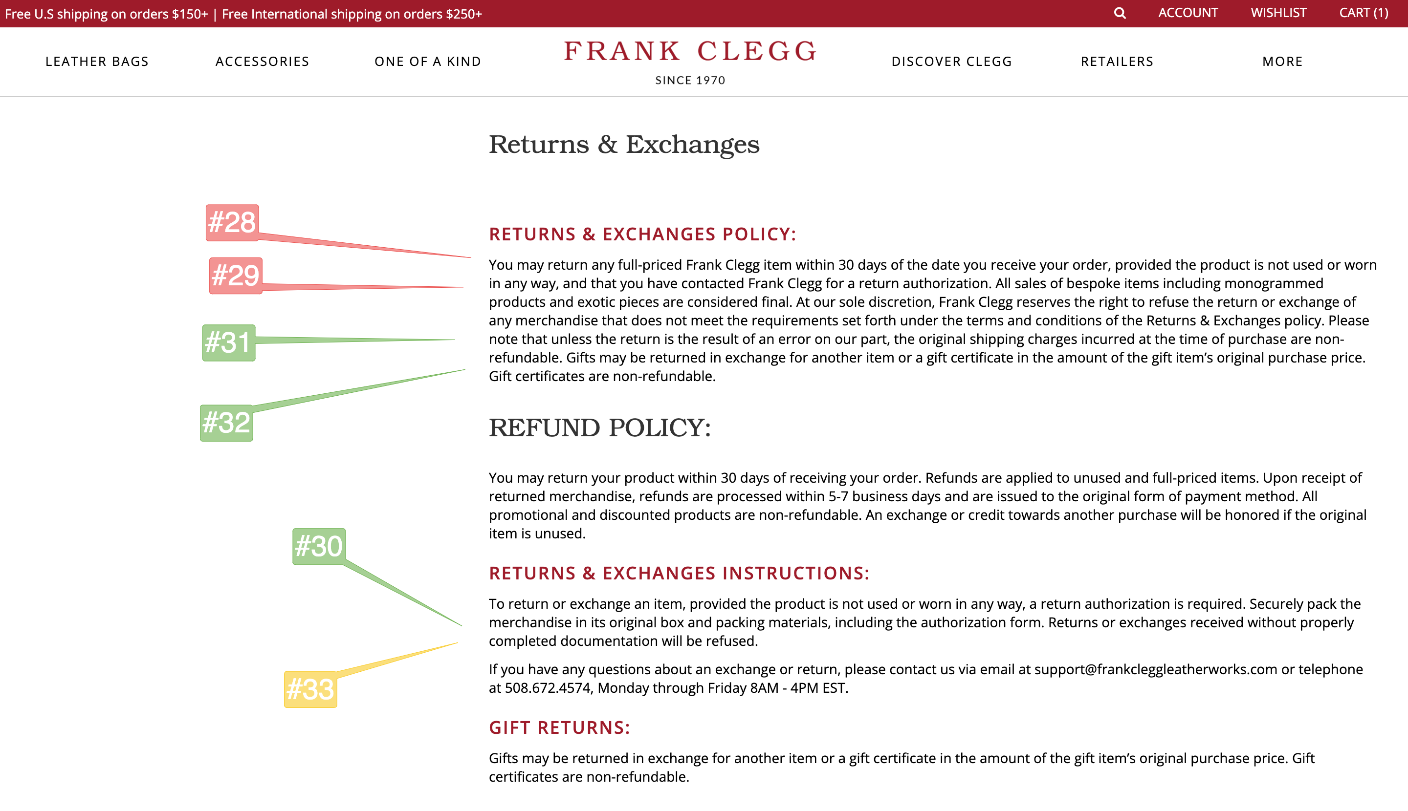 Frank Clegg Leatherworks Returns & Exchanges